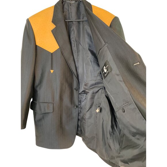 Mens Western Style Black Blazer Jacket Faux Ostrich Accent Mexico 46R RX10641 - Picture 5 of 11